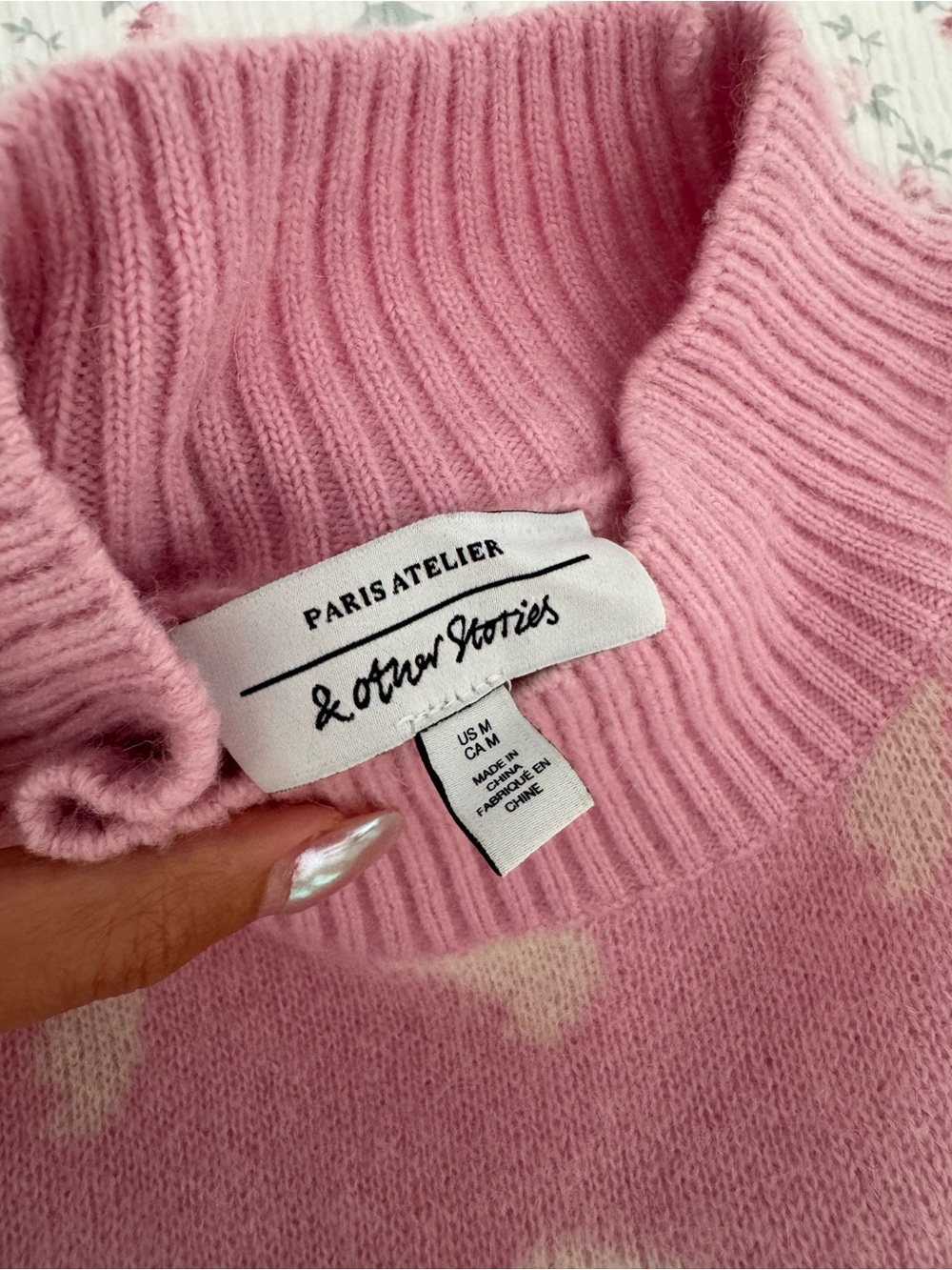 & Other Stories Jacquard Poodle Knit Jumper in pink - Picture 8 of 9